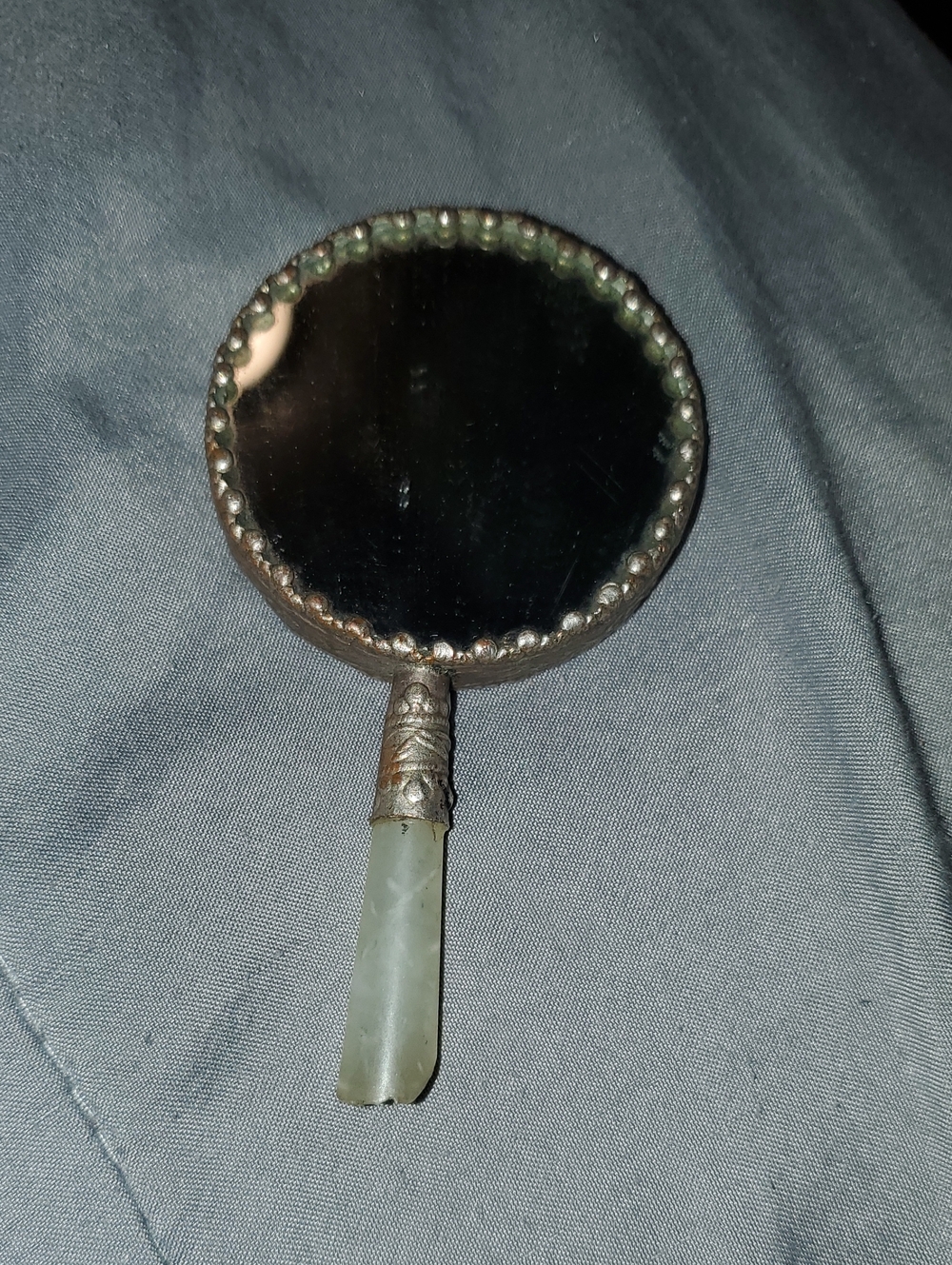 Antique-Style Hand Mirror with Green Jade Handle